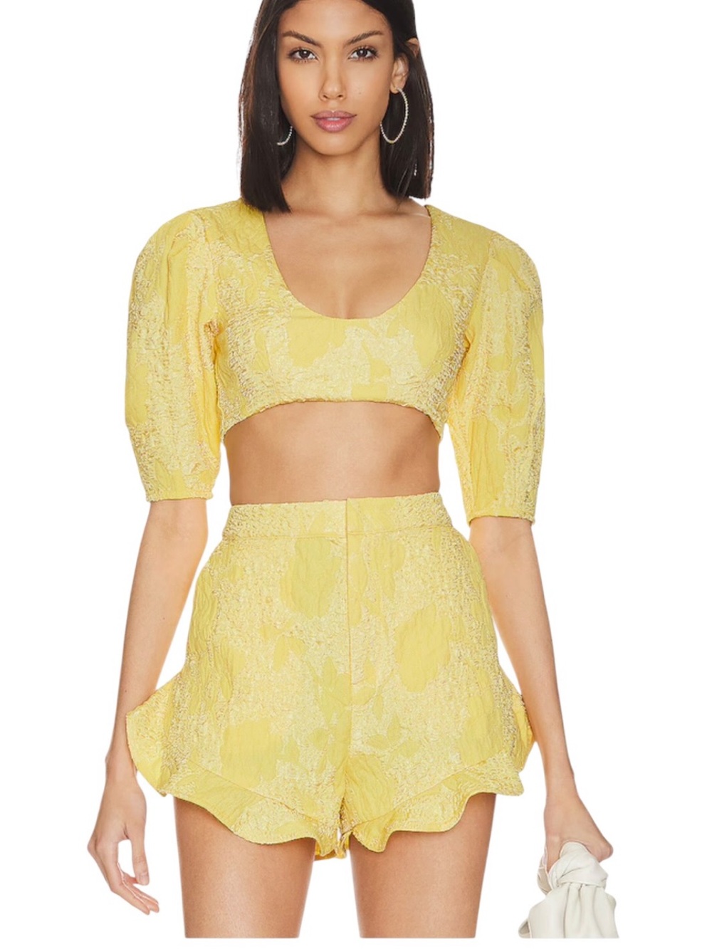 CAMILA COELHO: Kahlo Crop Top & Shorts Matching Set Buttercream Yellow - Small